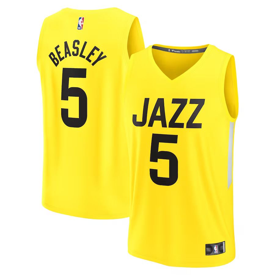 Men Utah Jazz #5 Malik Beasley Fanatics Branded Yellow Fast Break Replica NBA Jersey